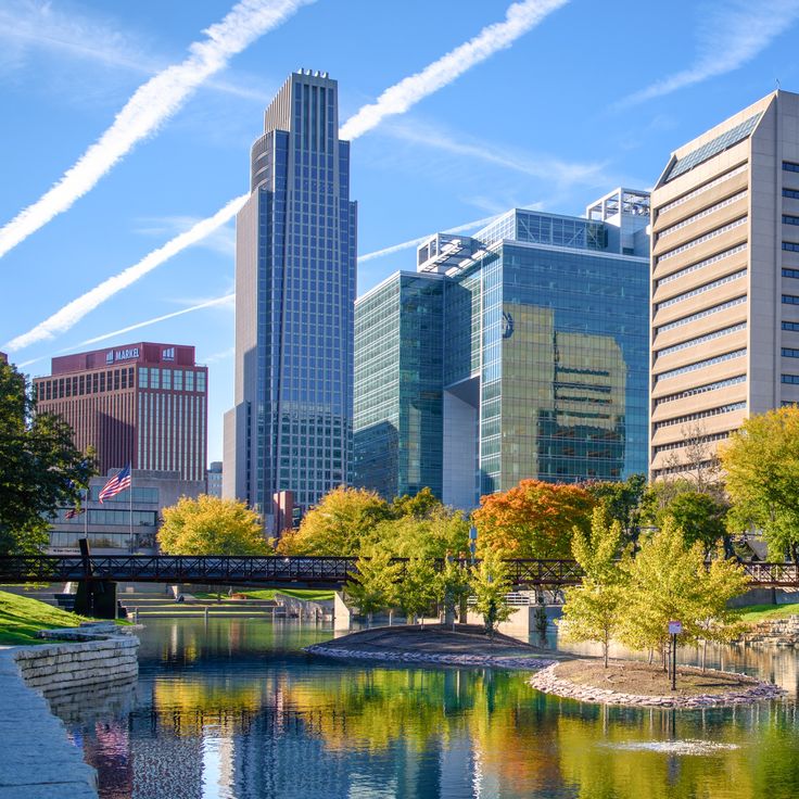 Downtown Omaha, NE skyline featuring Gene Leahy Mall